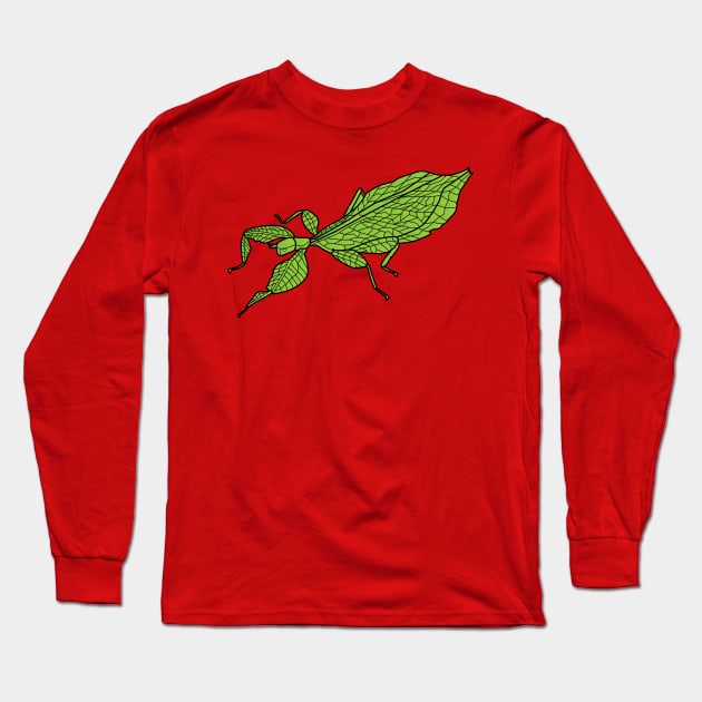 Cute green leaf insect cartoon illustration Long Sleeve T-Shirt by Cartoons of fun